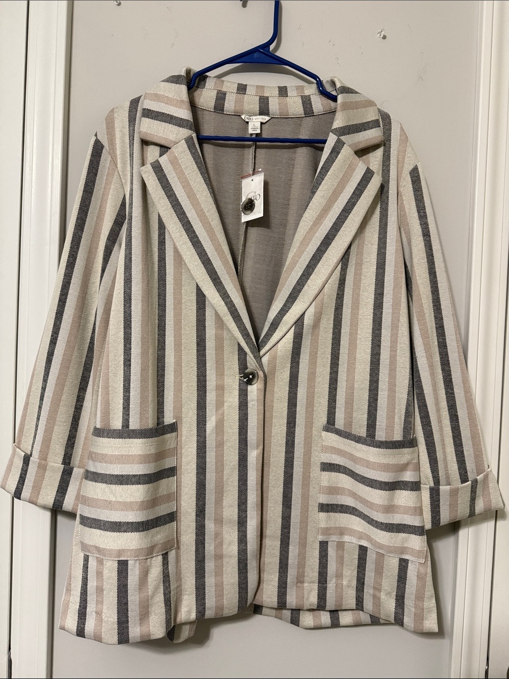 Striped Beige & Gray Women's Blazer Jacket